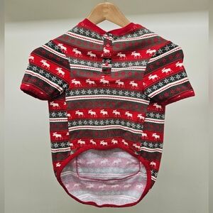 Festive Red Dog Sweater with Reindeer Pattern